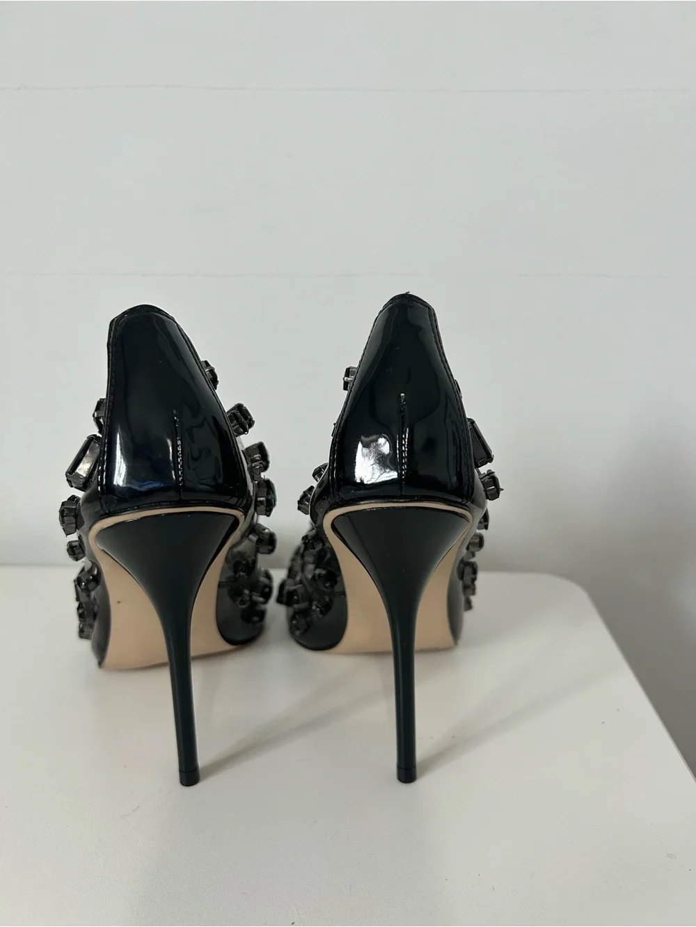 Good American Black Diamond Forever Stiletto Jeweled Emma Heels Size 9.5 chic